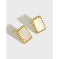 wholesale S925 Sterling Silver HED1110 Korean-style Versatile Silver Earring Ins Retro Geometric Square Shell Ear Studs for Women-0-0