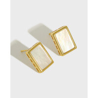 wholesale S925 Sterling Silver HED1110 Korean-style Versatile Silver Earring Ins Retro Geometric Square Shell Ear Studs for Women-Platinum 925 silver