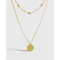 wholesale S925 Sterling Silver HXL609 Korean-style Choker with Round Tag and Interlaid Beads Double-layer Collarbone Necklace Chain Accessory for Students-Platinum 925 silver