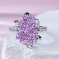 wholesale 925 Silver New European and American Style Luxuriously Set Large Diamond Ring 10*12 Pink Diamond High Carbon Diamond Ring for Women Cross-Border Wish Dropshipping-R903 Pink Diamond No. 9