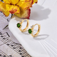 wholesale S925 silver gold-plated and chrome diopside inlaid lightweight luxury style small earrings, new Japanese design in Wholesale from source factory-Diopside Earrings>925 Silver