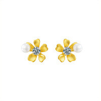 Sterling Silver Moissanite Pearl Earrings with Petal Design-Small orchid earrings (gold)  10-point moissanite (3.5mm bread bead)