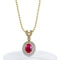 wholesale S925 Gold-Plated Bohemian Style 6*8mm Pigeon Blood Red Oval Pendant for Women, Adjustable-0-4