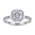 wholesale 925 Sterling Silver Zircon Flower Ring Women Small Batch Pure Silver One Carat Engagement Ring Light Luxury Ins-0-1
