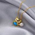 wholesale Creative and adorable S925 sterling silver pendant with pearl and shell bead bear charm, Korean-style necklace for women wholesale-0-3