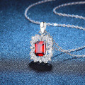 S925 Sterling Silver Moissanite Square Emerald Lab-Grown Ruby Sapphire Necklace-0-1