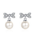 wholesale S925 Sterling Silver Ear Studs Freshwater Pearl Earrings with Moissanite Bow Tie Design for Women, Exquisite and Unique Wholesale-0-4