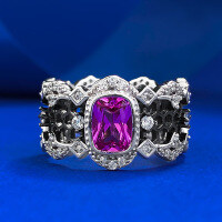 wholesale S925 Silver Light Luxury Intricate Lace-Embedded 5*7mm Fat Square Pink Crystal Ring Live Stream Edition-R1088 Pink Steel Lace Ring Size 6