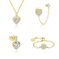 wholesale S925 Sterling Silver Heart With Flash Zircons Earrings, Women's Fashion Cross-border Wholesale-Single four-piece set 925 silver