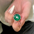wholesale S925 Sterling Silver High-Carbon Diamond New Chinese Style Series Chalcedony Green Jade Safety Buckle Ring-0-1