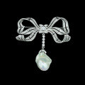 wholesale 925 Silver Gold-Plated Brooch with High-Carbon Diamonds and Shell Pearls, Edwardian Antique Baroque Versatile Jewelry for Women-0-0