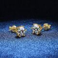 S925 Silver Gold-Plated D Color Moissanite Six-Prong Stud Earrings-0-1