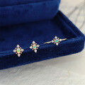 wholesale S925 Silver Opal Dunli Japanese-style Exquisite Snowflake Earring and Ring Set, Natural Australian, Versatile-0-0