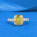 wholesale S925 silver set with 9*10mm chunky square-cut yellow diamond ring for women, high-carbon diamond ice flower cut,-0-0