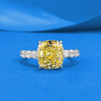 wholesale S925 silver set with 9*10mm chunky square-cut yellow diamond ring for women, high-carbon diamond ice flower cut,-R1559 Yellow Diamond Ring Size 5