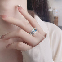 wholesale S925 pure silver matte wide-face mantra resin blue lotus ring ethnic Chinese-style index finger ring-997J/approx. 6.3g>Adjustable opening
