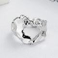 wholesale S925 Sterling Silver Irregular Foil Lava Open Ring with Retro Design, Metal Embossed Fashionable Trendy Index Finger Ring-0-3