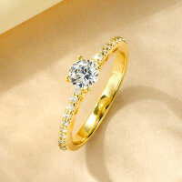 Metal Alloy Light Luxury Fashion Micro-Set 5A Zircon Diamond Ring for Women-Classic Fashion Diamond Ring [K Yellow]  US Size 6