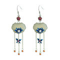 wholesale 925 Sterling Silver with Hetian Jade Inlaid, New Chinese Style Ancient Charm Cold Enamel Flower Long Tassel Earrings-0-4