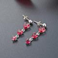 wholesale S925 Sterling Silver Inlaid with Red Diamond Heart-shaped Ear Drops, Korean-Japanese Style Romantic Tassels, Ultra-Sparkling Red Heart Design Women's Earrings-0-1