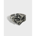 wholesale S925 Sterling Silver Korean Version INS Niche Design Vintage Textured Crinkle Texture Adjustable Ring for Women-0-0