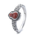 wholesale S925 Sterling Silver Auspicious Clouds Gourd South Red Agate Ring, Fashion Distressed Bright and Matte Finish Index Finger Ring for Elegant Temperament-0-5