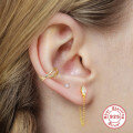 wholesale K925 Sterling Silver Plated with K Gold Diamond Accent Rhombus Tassel Chain Earrings-0-2