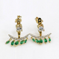 wholesale 925 Sterling Silver Vintage European Style Red Corundum Tassel Earrings for Women, Summer New Marquise Zircon Stud Earrings with Detachable Design-Green Nano>925 Silver