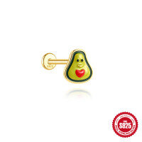 wholesale S925 Sterling Silver Cute Cartoon Animal Enamel Flat Head Threaded Ear Bone Stud-Single gold #9