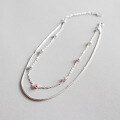 wholesale S925 Sterling Silver YH624 Korean Style Fashionable and Unique Double-Layer Beaded Snake Chain Anklet for Women-0-0