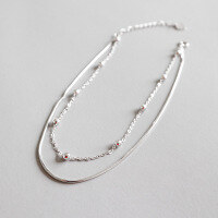 wholesale S925 Sterling Silver YH624 Korean Style Fashionable and Unique Double-Layer Beaded Snake Chain Anklet for Women-Platinum 925 silver