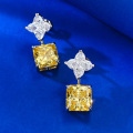 wholesale S925 silver jewelry new imported high-carbon diamond yellow diamond 10*10 square geometric inlaid earrings elegant style-0-3