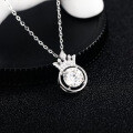 S925 Sterling Silver Crown Pendant Necklace with Moissanite-0-6