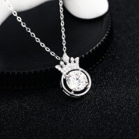 S925 Sterling Silver Crown Pendant Necklace with Moissanite-S925 sterling silver + 1-carat moissanite