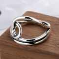 wholesale S925 Sterling Silver Wrapped Wire Double Layer Irregular Cross Ring, Korean Style Retro Minimalist Versatile Ring-0-2