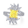 wholesale S925 Sterling Silver Icy Cut Yellow Crystal Gemstone Square Bag Pendant Necklace, Yellow Diamond Ring, and Square Stone Stud Earrings High-End Jewelry Set-0-1