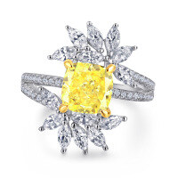 wholesale S925 Sterling Silver Icy Cut Yellow Crystal Gemstone Square Bag Pendant Necklace, Yellow Diamond Ring, and Square Stone Stud Earrings High-End Jewelry Set-Ring TL-530 US size 6#