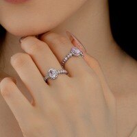 wholesale S925 Silver Women's Wedding Style Pink Oval Solitaire Design French Elegant Round Ring-White Gold and White Diamonds DY121178-SW-WH 8