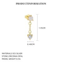 wholesale S925 Sterling Silver, Fashionable And Luxurious Tassel Star And Moon Earring Set.-E5700_Synthetic Opal/White Zirconium_18K Yellow Plated_Single_With Small Flower Ear Cap 925 Silver