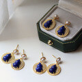 wholesale S925 Silver Natural Royal Lapis Lazuli Gourd Earrings for Elegant Women-0-3