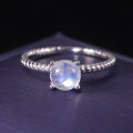 wholesale S925 Sterling Silver Gold-Plated Light Luxury Style Natural Moonstone Ring, Cream Blue Moonstone Ring for Women-0-2