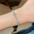 wholesale S925 Sterling Silver Wealthy Heiress Style Four-Leaf Clover Flower Shell Diamond-Inlaid Adjustable Bracelet for Women, Exquisite and Light Luxury Celebrity Fashion-0-3
