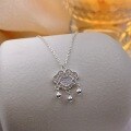 wholesale 999 Silver Hollow-Out Auspicious Ruyi Peace Lock with Diamond Necklace, Light Luxury Niche Chinese Style Collarbone Chain-0-1
