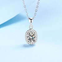 wholesale 925 Sterling Silver Full Pave Oval Moissanite Pigeon Egg Necklace for Women, Simple and Fashionable, Ready to Ship Wholesale-Moissanite 1 carat 925 silver