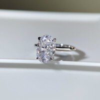 wholesale S925 Sterling Silver with 18K Gold Plated Women's Ice-Cut 8X12 Large Carat Solitaire Ring-Silver-CBJZ530 No. 6