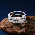 Sterling Silver Moissanite Double Row Fashion Women's Ring, Geometric Design-0-0