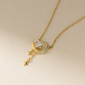 wholesale S925 Sterling Silver Fresh and Sweet Ins Style Diamond-Inlaid Moon and Star Tassel Necklace Y01375-0-3