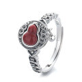 wholesale S925 silver antique-style aged coin six-syllable mantra carnelian gourd rotating design open ring-0-4