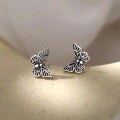 wholesale Sterling Silver Tide Small White 925 Silver Plated Butterfly Earrings Women's New Korean Style Personality Earrings Trendy Versatile Elegant Fashion Accessories-0-0