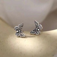 wholesale Sterling Silver Tide Small White 925 Silver Plated Butterfly Earrings Women's New Korean Style Personality Earrings Trendy Versatile Elegant Fashion Accessories-xb1286-Vintage butterfly earrings